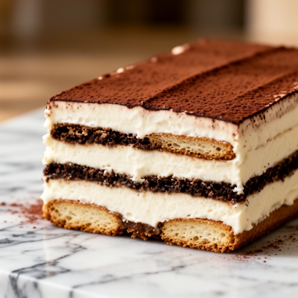 Cross-section of Classic tiramisu slab showing every layer